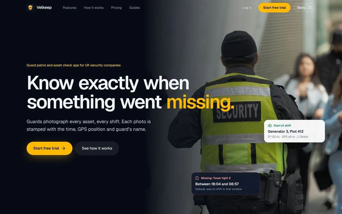 Velkeep home page: Know exactly when something went missing